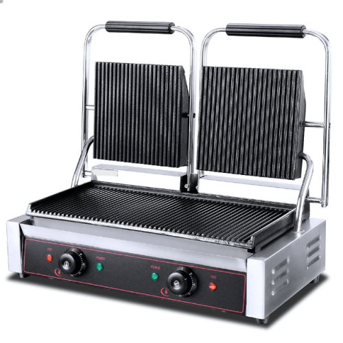 Qualita Heavy Duty Twin Panini Contact grill Ribbed/Ribbed Dual Zone 3.6kW Ribbed HEG813