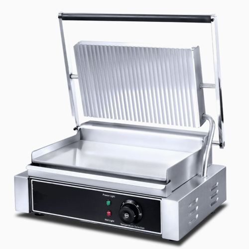 Qualita Heavy Duty XL Panini Contact grill Ribbed/Smooth Stainless Steel 2.5kW HET815